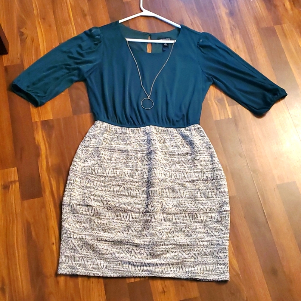 Green and gray colored dress